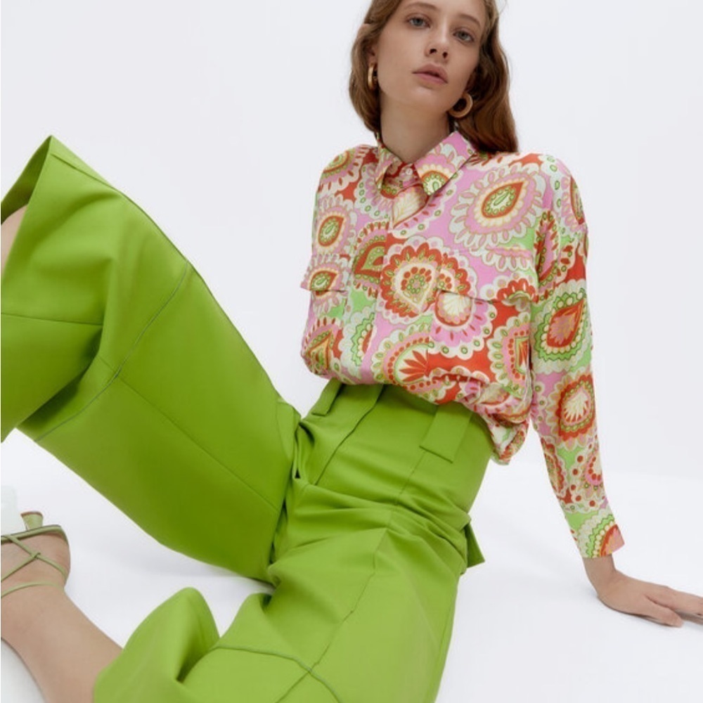 Uterque Retro Vintage Satin Multicolor Button Down Shirt